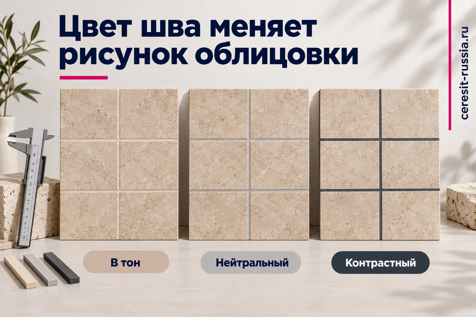 Затирка в тон плитки, нейтральная и контрастная: сравнение рисунка швов